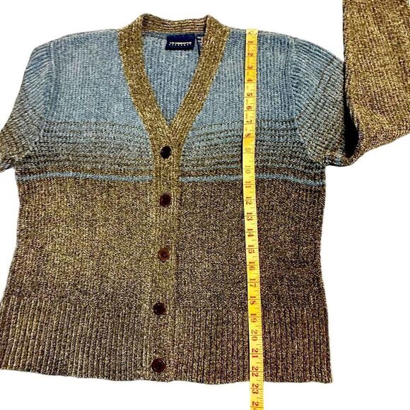 Liz Sport Blue and Grey Stripe Chenille Cardigan - Picture 6 of 7